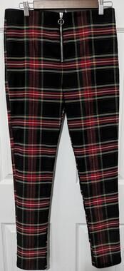Shinestar Red Plaid Skinny Pants Large Dark Academia Grunge Tartan O-Ring Zip